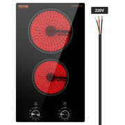 Charger l'image dans la visionneuse de galerie, Amocart 12 inch Electric Cooktop 2 Burners Built-in Electric Stove Top Ceramic Top Radiant Cooktop w/ Glass Panel Knob Control