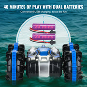Charger l'image dans la visionneuse de galerie, Amocart Blue/Yellow Amphibious RC Car Boat 2.4GHz 12 km/h Electric Remote Control 360° Rotating Stunt Car Water Beach Pool Toys