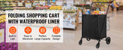 Bild in Galerie-Viewer laden, Amocart Folding Shopping Cart w/ Removable Waterproof Liner 106/330LBS Large Capacity 360° Swivel Wheels Dense Metal Mesh Base