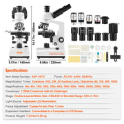 Bild in Galerie-Viewer laden, Amocart Compound Trinocular Microscope 40X-2500/40X-5000X Magnification Lab Microscope w/ LED Illumination & External Interface