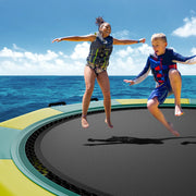 Charger l'image dans la visionneuse de galerie, Amocart 12ft Inflatable Water Bouncer Recreational Water Trampoline Portable Bounce Swim Platform with Slide 3-Step Ladder