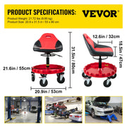 Bild in Galerie-Viewer laden, Amocart Rolling Garage Stool Car Detailing Stool Adjustable Height Mechanic Seat With Tool Tray Workshop Auto Repair Shop Stool