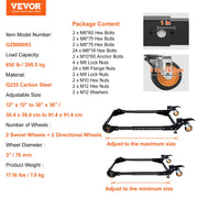 Charger l'image dans la visionneuse de galerie, Amocart Mobile Base 650 lbs Weight Capacity Adjustable from 12"x12" to 36"x36" Heavy Duty Mobile Base Stand with Swivel Wheels