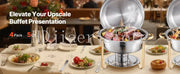 Charger l'image dans la visionneuse de galerie, SucceBuy 4 Pack Chafing Dish Buffet Set Stainless Steel Chafer w/4 Full Size Pan Round Catering Warmer Server for Party Banquets