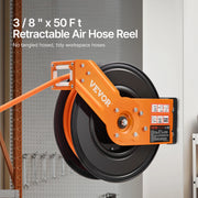 Charger l'image dans la visionneuse de galerie, Amocart Retractable Air Hose Reel 50FT Rubber Air Compressor Hose Reel Auto-Rewind w/ 5FT Lead in Ceiling Wall-Mounted Air Hose
