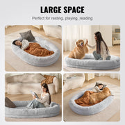Bild in Galerie-Viewer laden, Amocart Human Dog Bed Human Dog Bed for Adult Human Size Dog Bed with Washable Faux Rabbit Fur Cover Egg Orthopedic Foam Grey