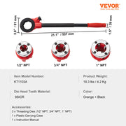 Load image into Gallery viewer, Amocart Pipe Threader Kit 1/2" NPT 3/4" NPT 1" NPT Manual Ratcheting Pipe Threader Portable Pipe Threading Tool Set 3PCS