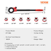 Bild in Galerie-Viewer laden, Amocart Manual Pipe Threader Ratchet Tool Portable Pipe Threading Set w/ 6PCS NPT Dies for Galvanized Aluminum Iron Copper Pipe