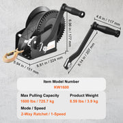 Charger l'image dans la visionneuse de galerie, Amocart Hand Winch Boat Trailer Winch Heavy Duty Rope Crank Polyester Strap & Two-Way Ratchet Manual Operated Hand Crank Winch