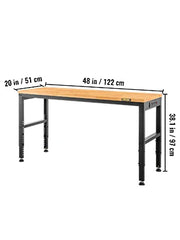 Charger l'image dans la visionneuse de galerie, Amocart 2000 lbs Adjustable Garage Workbench 48/61" L x 20" W Work Table with 28.3"-38.1" Height & Hardwood Top for Office Home
