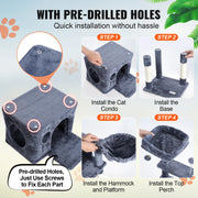 Charger l'image dans la visionneuse de galerie, Amocart Cat Tree for Indoor Cats Cat Tower with Cat Condo Sisal Scratching Post HammockTop Perch Jumping Platforms Dark Grey
