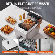 Charger l'image dans la visionneuse de galerie, Amocart Commercial Deep Fryer Electric Countertop Fryer with Basket Stainless Steel Single Oil Fryer with Time & Temp Control