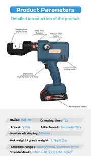 Load image into Gallery viewer, Portable Electric Hydraulic Crimping Plier SME-70 4-70mm² Lithium Battery Copper Aluminum Terminal Charging for Electrician