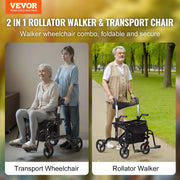 Charger l'image dans la visionneuse de galerie, Amocart 2 in 1 Rollator Walker & Transport Chair for Seniors Folding Rolling Walker Wheelchair Combo & Aluminum Mobility Walker