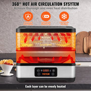 Charger l'image dans la visionneuse de galerie, SucceBuy 5 Tray Food Dehydrator Machine 300W Stainless Steel Electric Food Dryer w/ Digital Adjustable Timer & Temperature