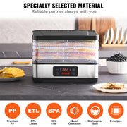 Charger l'image dans la visionneuse de galerie, SucceBuy 5 Tray Food Dehydrator Machine 300W Stainless Steel Electric Food Dryer w/ Digital Adjustable Timer & Temperature