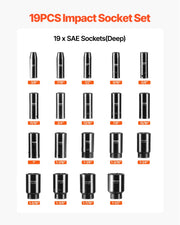 Bild in Galerie-Viewer laden, Amocart 19 Impact Socket Set 1/2" Impact Sockets Deep Socket 6-Point Sockets 1/2 Inches Drive Socket Impact 3/8 inch 1-1/2 inch