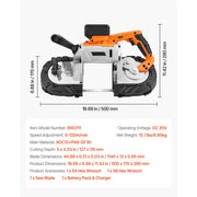 Charger l'image dans la visionneuse de galerie, Amocart 20V Portable Band Saw 2.5-In/5-In Deep Cut 360W Bandsaw 0-120/192 m/min Variable Speed with Brushless Motor Hang Hooks