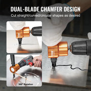 Bild in Galerie-Viewer laden, Amocart Double Head Sheet Metal Nibbler Cutter 360 Degree Metal Nibbler Drill Attachment with Extra Punch and Die Cutting Hole