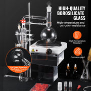 Bild in Galerie-Viewer laden, Amocart Essential Oil Distillation Kit 500ml 2L Distillation Apparatus 3.3 Boro Lab Glassware Distillation Kit w/ Heat Plate