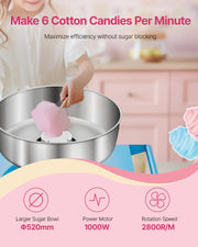 Charger l'image dans la visionneuse de galerie, SucceBuy Electric Cotton Candy Machine with Cart Commercial Candy Floss Maker with 20.5 in Stainless Steel Bowl, Sugar Scoop