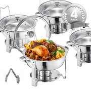 Bild in Galerie-Viewer laden, Amocart 5 Qt 2 4 Pack Round Chafing Dish Buffet Set Stainless Steel Chafer w/ 4 Full Size Pan Catering Warmer Server for Party
