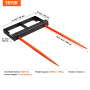 Load image into Gallery viewer, Amocart 49" Hay Spear Bale Spears 3000lbs Loading Capacity Skid Steer Loader Tractor Bucket Attachment with Stabilizer Spears