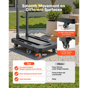 Charger l'image dans la visionneuse de galerie, Amocart Folding Hand Truck 500 lbs Load Capacity Collapsible Luggage Cart with 6 Wheels 2 Elastic Ropes & Expandable Base Black