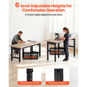 Charger l'image dans la visionneuse de galerie, SucceBuy 5000 lbs Adjustable Workbench 72/96 x 24in Oak Wood Top Workstation with 4 AC Outlets Hardwood Worktable for Garage