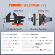 Charger l'image dans la visionneuse de galerie, Amocart Bench Vise 4.5" 6" 6.5" Multipurpose, Swivel Base & Anvil Heavy Duty Cast Iron for Drilling, Conduit Cutting, Sanding