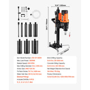 Load image into Gallery viewer, Amocart Diamond Core Drilling Machine Stand-Mount Dry and Wet Concrete Core Drill Rig with Bits UNC1 1/4-7 Thread for Concrete