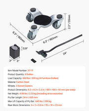 Bild in Galerie-Viewer laden, Amocart 4pcs Furniture Dolly Movers with Triangle Swivel Caster & 3 Wheels Fridge Lift Mover Tool Set for Home Appliances Sofa