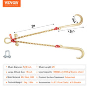 Charger l'image dans la visionneuse de galerie, Amocart G80 V Towing Bridle Chain Towing with 15" J & Grab Hooks Transport Tow Chain Bridle for Flatbed Truck Wrecker Recovery
