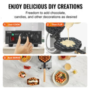Bild in Galerie-Viewer laden, Non-Stick Stainless Steel Bubble Puff w/180° Rotatable 2 Pans & Wooden Handles Amocart Commercial Egg Bubble Waffle Maker 1400W