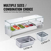 Load image into Gallery viewer, Amocart Refrigerated Condiment Prep Station with 3 1/3 Pans & 4 1/6 Pans 304 Stainless Body and PC Lid with Glass Guard ETL