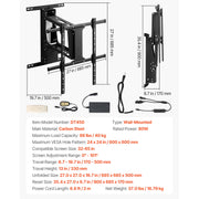 Bild in Galerie-Viewer laden, SucceBuy Motorized TV Wall Mount for 32 to 55/65/70 Inch Adjustable TV Mount Bracket w/ Max VESA 24 x 16/24 in Up to 88-132 lbs