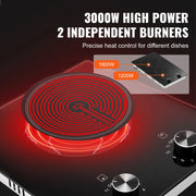 Charger l'image dans la visionneuse de galerie, Amocart 12 inch Electric Cooktop 2 Burners Built-in Electric Stove Top Ceramic Top Radiant Cooktop w/ Glass Panel Knob Control