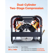 Charger l'image dans la visionneuse de galerie, Amocart PCP Air Compressor 4500PSI/30Mpa Diving Scuba Tank Double-Cylinder Auto Stop with External Water & Fan Cooling System