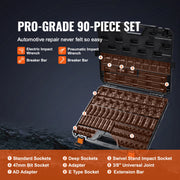 Bild in Galerie-Viewer laden, SucceBuy 90PCs 3/8" Drive Impact Socket Set SAE 1/4"-3/4" and Metric 6-19mm Socket Set 6 Point Cr-Mo Alloy Steel for Auto Repair