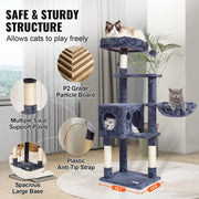 Charger l'image dans la visionneuse de galerie, Amocart Cat Tree for Indoor Cats Cat Tower with Cat Condo Sisal Scratching Post HammockTop Perch Jumping Platforms Dark Grey