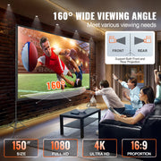 Bild in Galerie-Viewer laden, Amocart Projector Screen w/ Stand 150in 16:9 4K 1080 HD Portable Projection Screen for Home Office Garden Moive Theater Cinema