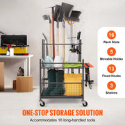 Load image into Gallery viewer, Amocart 16 Slots Garden Tool Organizer Yard Tool Tower Rack with Hooks Wheels Long-Handled Rake Stand Holder for Garage Storage