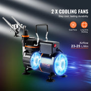 Load image into Gallery viewer, Amocart Airbrush Kit, Dual Fan Air Compressor Professional Airbrushing System Kit Airbrushes Mixing Wheel Cleaning Brush Set
