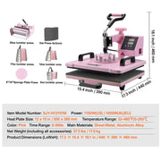 Bild in Galerie-Viewer laden, Amocart Heat Press Machine 12x15 inch 8 in 1 Heat Transfer Machine 360° Swing Away T-Shirt for T-Shirts/Mugs/Hats/Plates Pink