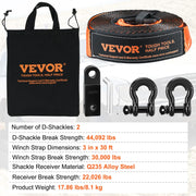 Charger l'image dans la visionneuse de galerie, Amocart Off-Road Winch Recovery Kit W/30000 lbs Polyester Tow Strap 44,092 lbs D-Ring Shackles Storage Bag for ATV Jeep