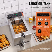 Charger l'image dans la visionneuse de galerie, Amocart Commercial Deep Fryer Electric Countertop Fryer with Basket Stainless Steel Single Oil Fryer with Time & Temp Control