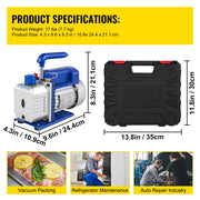 Load image into Gallery viewer, Amocart 3CFM 1/4HP Single Stage Air Vacuum Pump HVAC R134a R12 R22 R410a A/C Refrigeration Kit AC Manifold Gauge R134 Can Tap