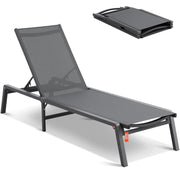 Load image into Gallery viewer, Amocart Chaise Lounge Chair Outdoor Aluminum Patio LoungeFolding Pool Lounge Recliner Full Flat for Patio Beach Pool Dark Grey