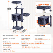 Bild in Galerie-Viewer laden, Amocart Cat Tree for Indoor Cats Cat Tower with Cat Condo Sisal Scratching Post HammockTop Perch Jumping Platforms Dark Grey