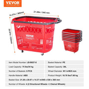 Bild in Galerie-Viewer laden, Amocart 6PCS Shopping Baskets 39L Rolling Shopping Carts with Handles & Wheels Portable for Supermarkets Retail Stores Grocery